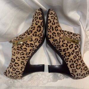 AJ Valenci Leopard Leather Heeled Ankle Booties 9.5